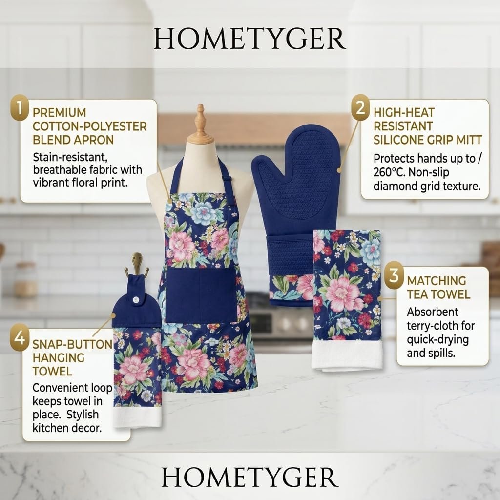 4-Piece Kitchen Linen Set, Apron, Oven Mitt & Towel Gift - Image 6