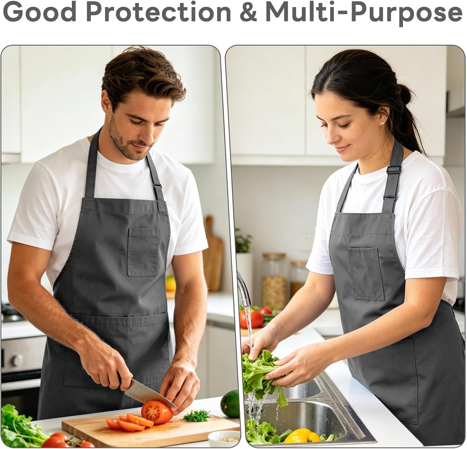 Chef Apron, Adjustable Kitchen Apron with 3 Storage Pockets - Image 4