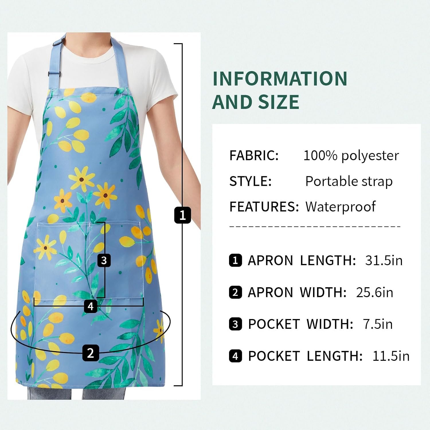 2 Pack Floral Aprons with Pocket, Blooming Womens Aprons Waterproof Adjustable Cooking Aprons for Kitchen Gardening and Salon - Image 3