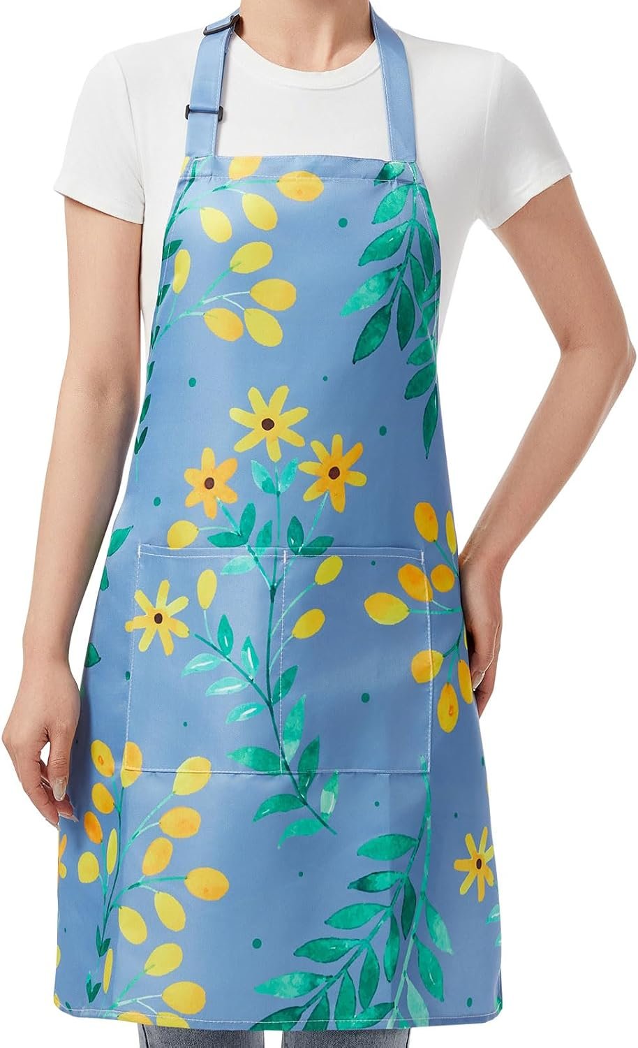 2 Pack Floral Aprons with Pocket, Blooming Womens Aprons Waterproof Adjustable Cooking Aprons for Kitchen Gardening and Salon - Image 6