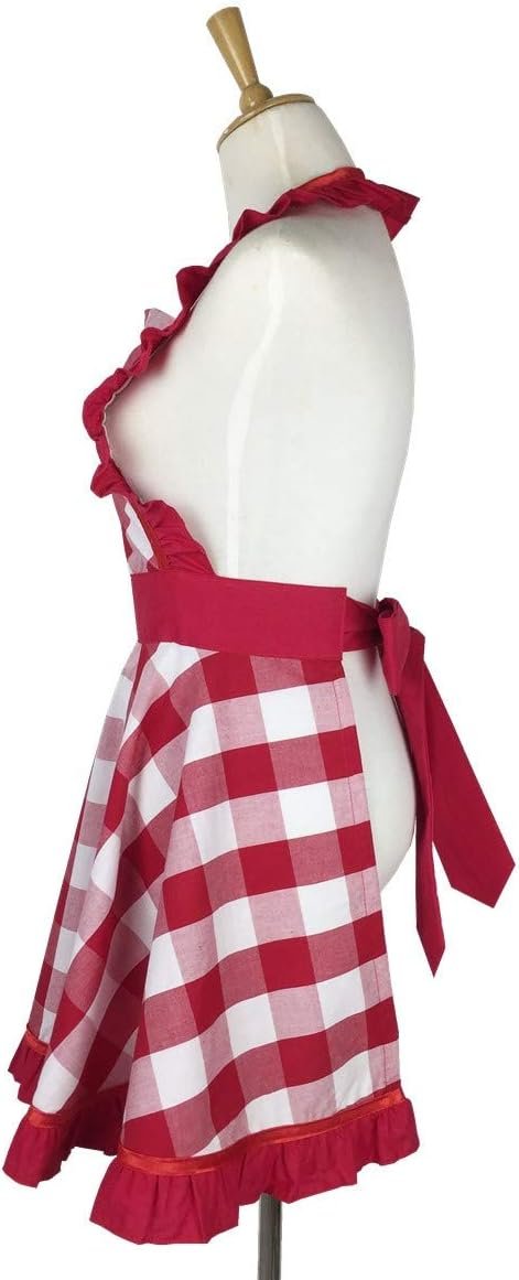 Hyzrz Lovely Retro Aprons for Women with Pocket Cotton Cooking Mother's Day Apron Dress Gift (Red Grid) - Image 5