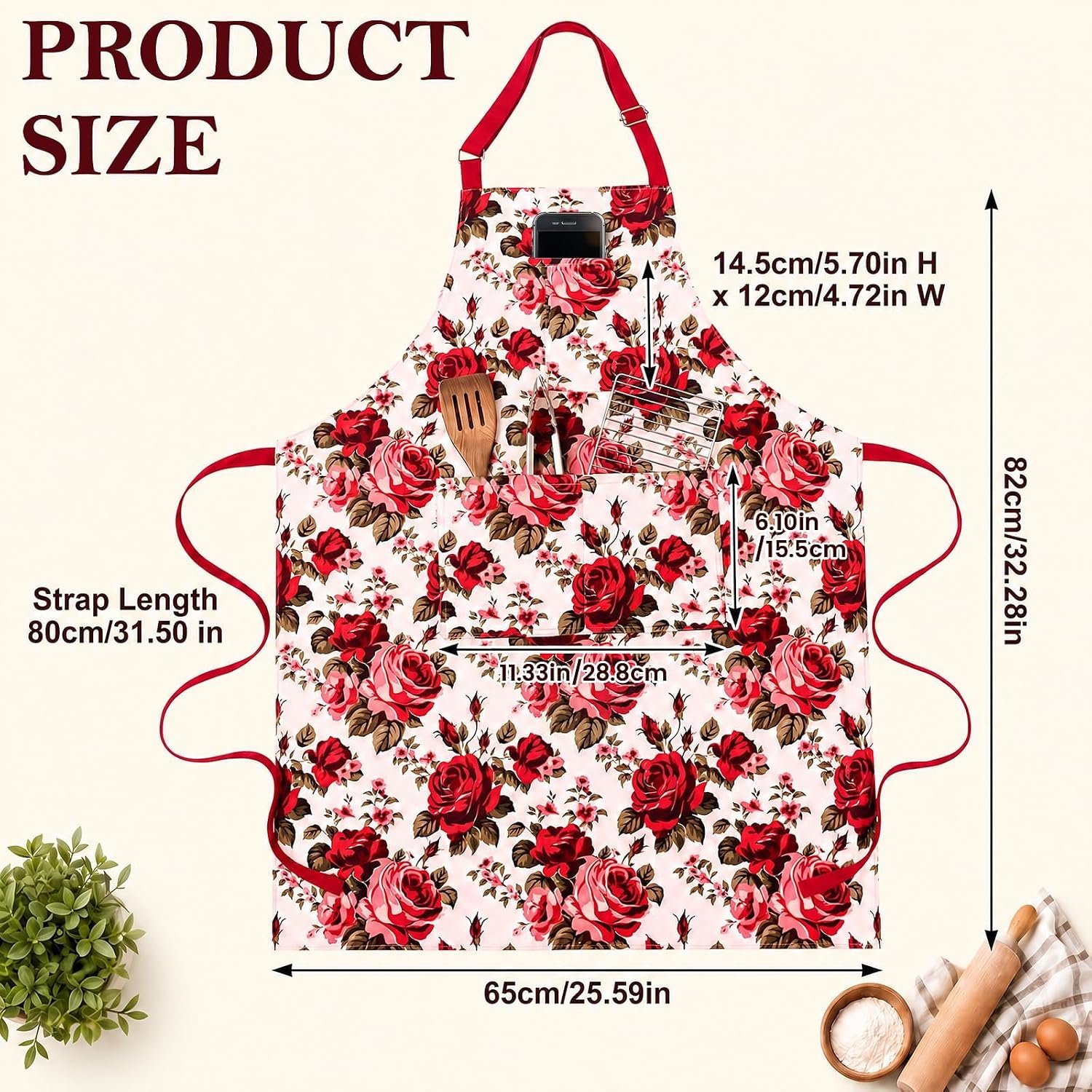 Double Sided Floral Aprons for Women with 3 Pocket - Image 2