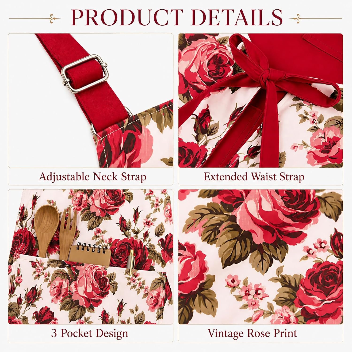 Double Sided Floral Aprons for Women with 3 Pocket - Image 3