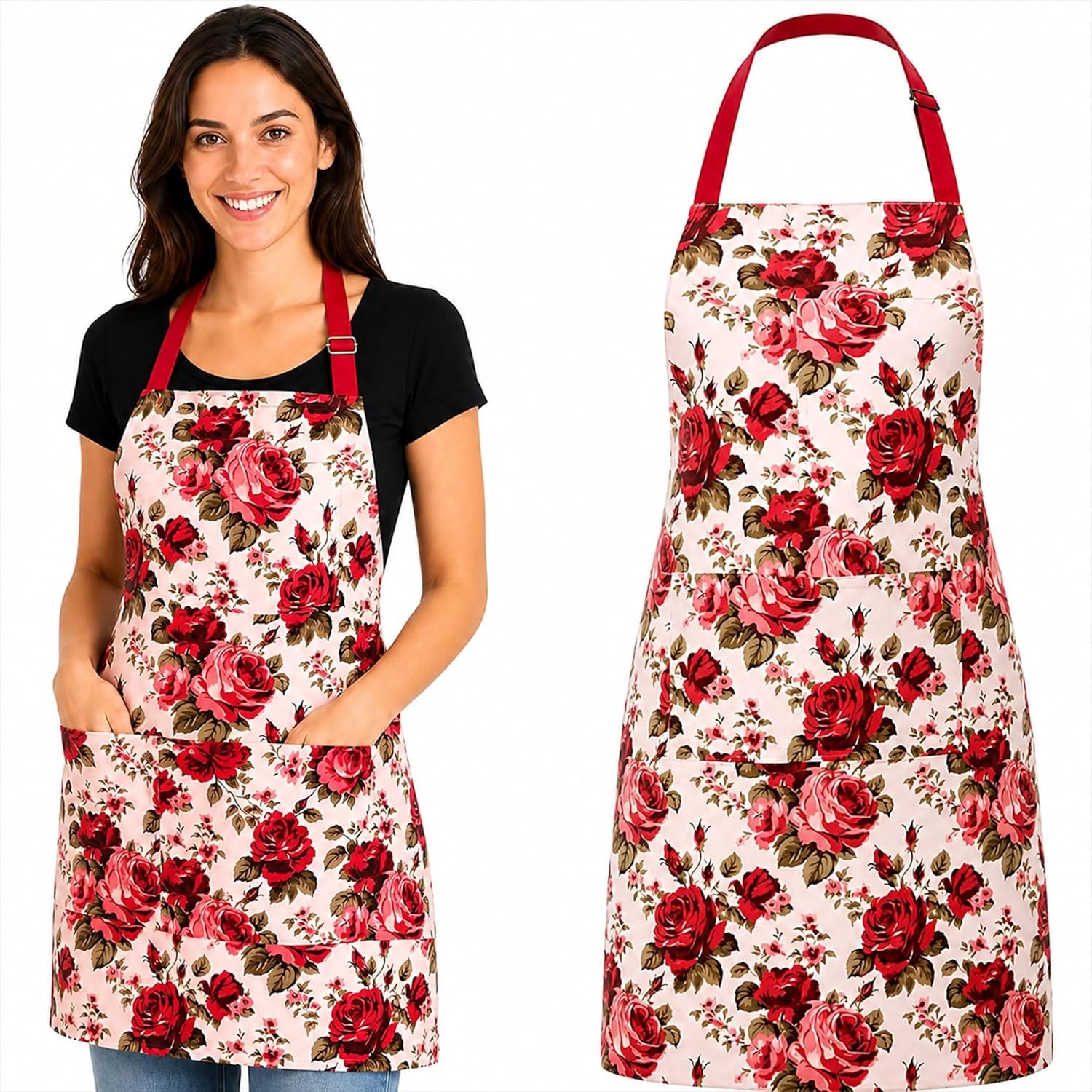 Double Sided Floral Aprons for Women with 3 Pocket - Image 4
