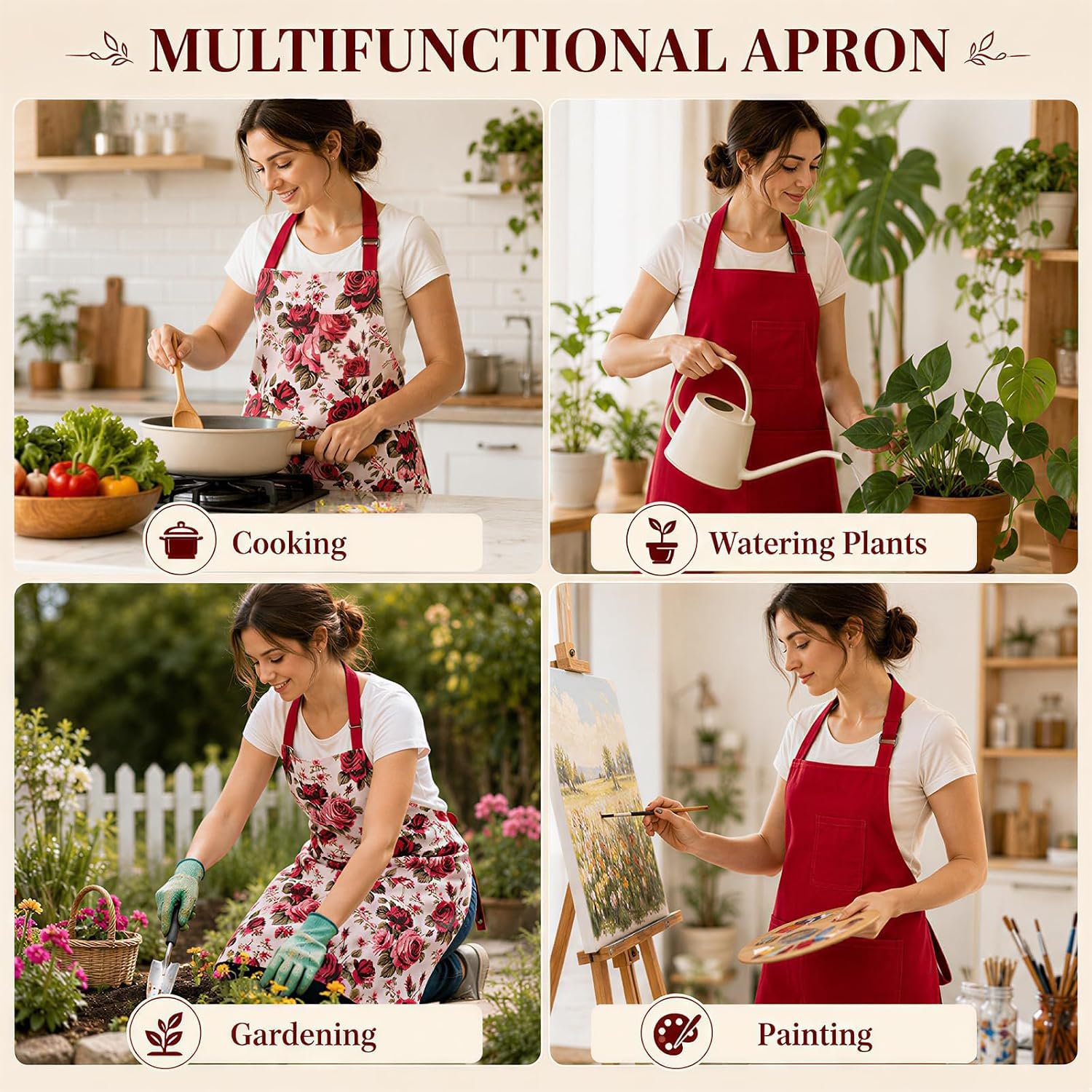Double Sided Floral Aprons for Women with 3 Pocket - Image 6