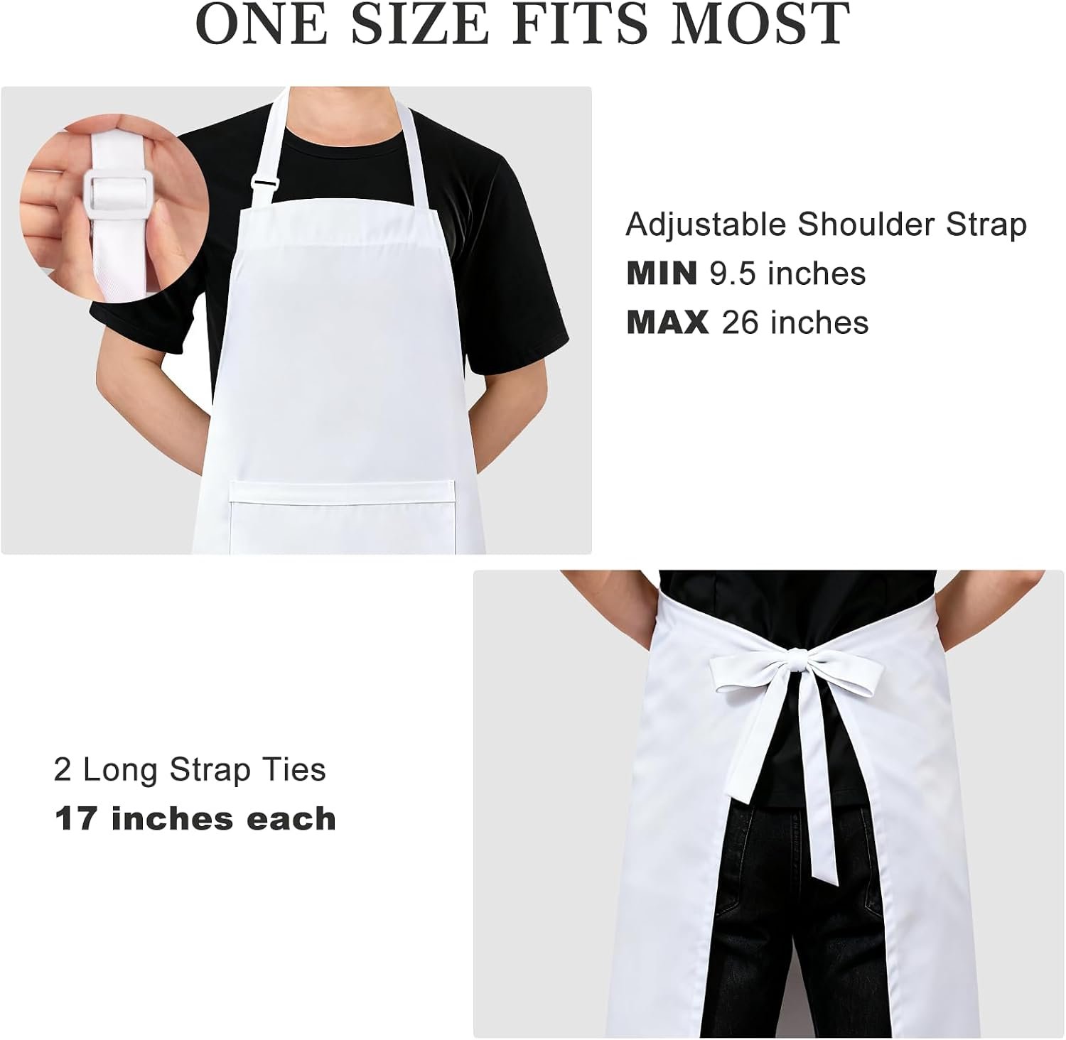 yotache Chef Apron and Hat Set, White, 1 Set (33" L x 26" W) - Image 3