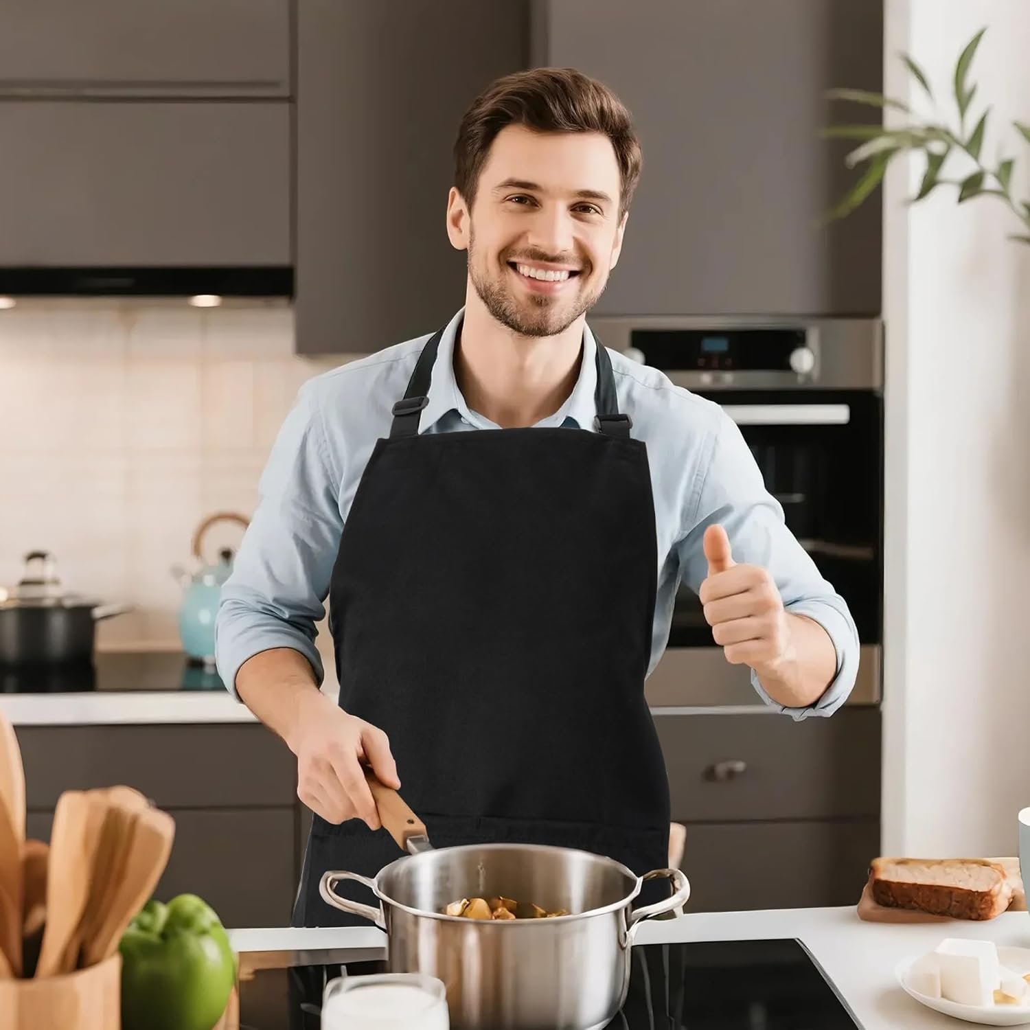 Kitchen Bib Chef Apron for Women Men with Pockets - Image 8