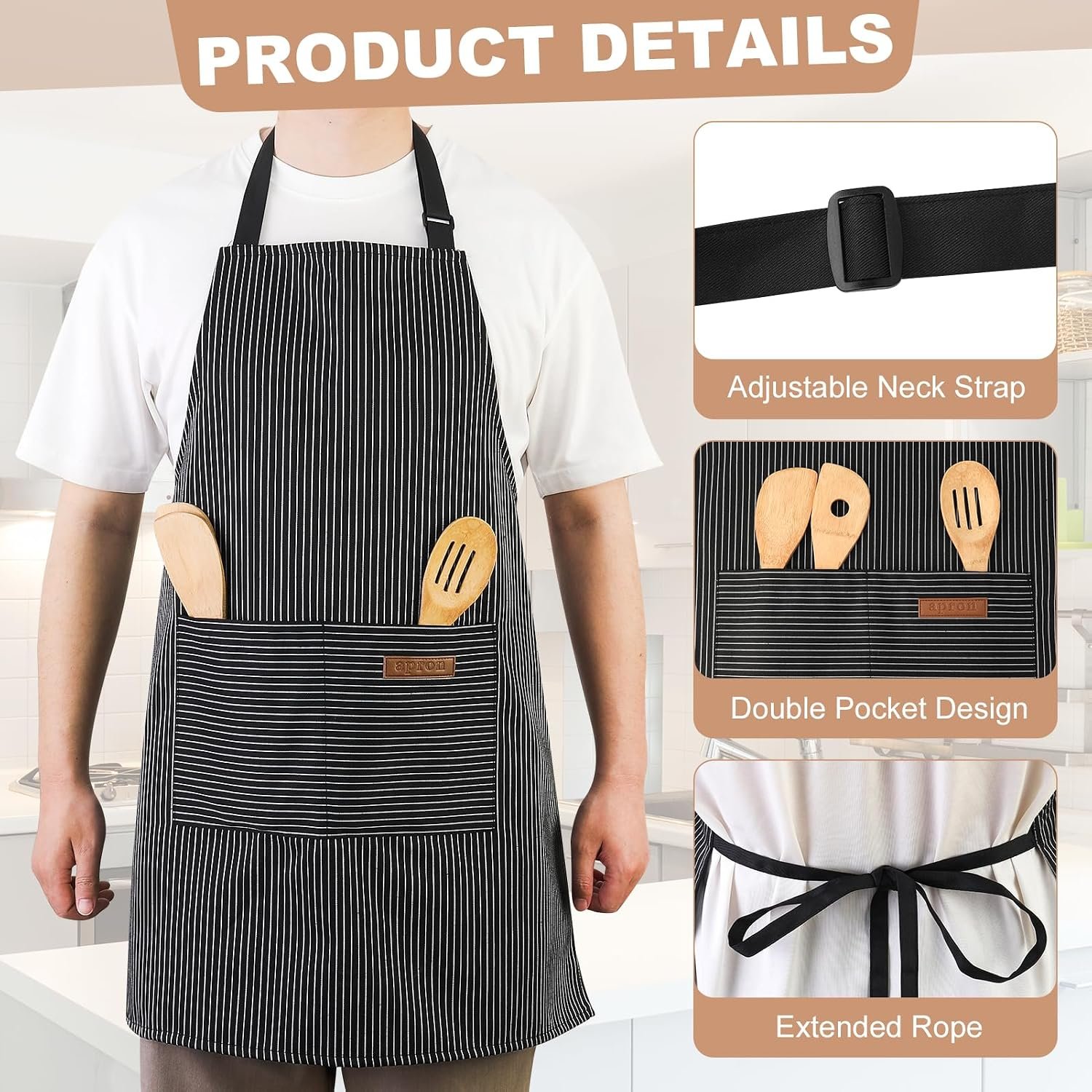 2 Pack Kitchen Cooking Aprons, Adjustable Bib Chef Apron with 2 Pockets for Women Men, for Cooking, Cleaning - Image 3