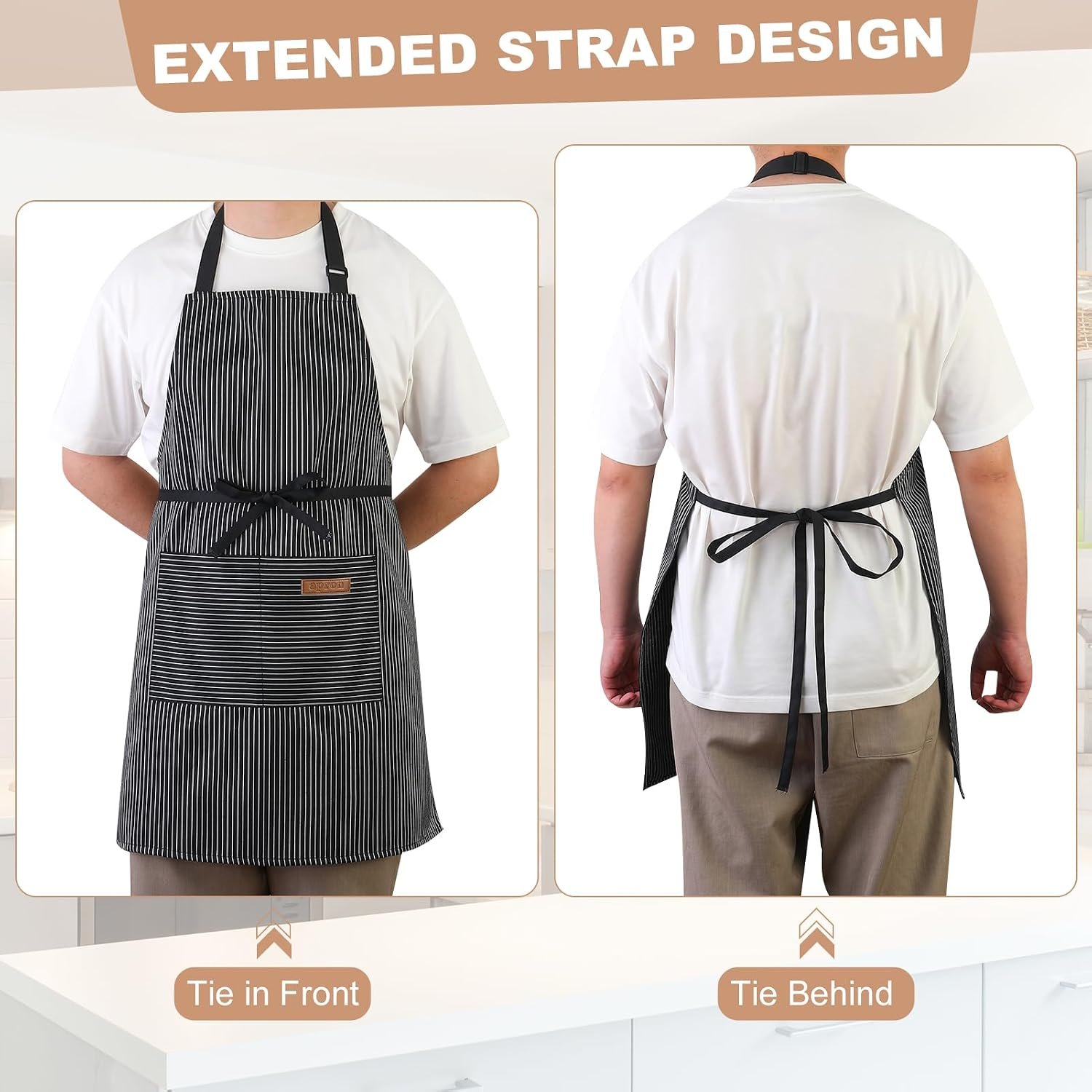 2 Pack Kitchen Cooking Aprons, Adjustable Bib Chef Apron with 2 Pockets for Women Men, for Cooking, Cleaning - Image 4