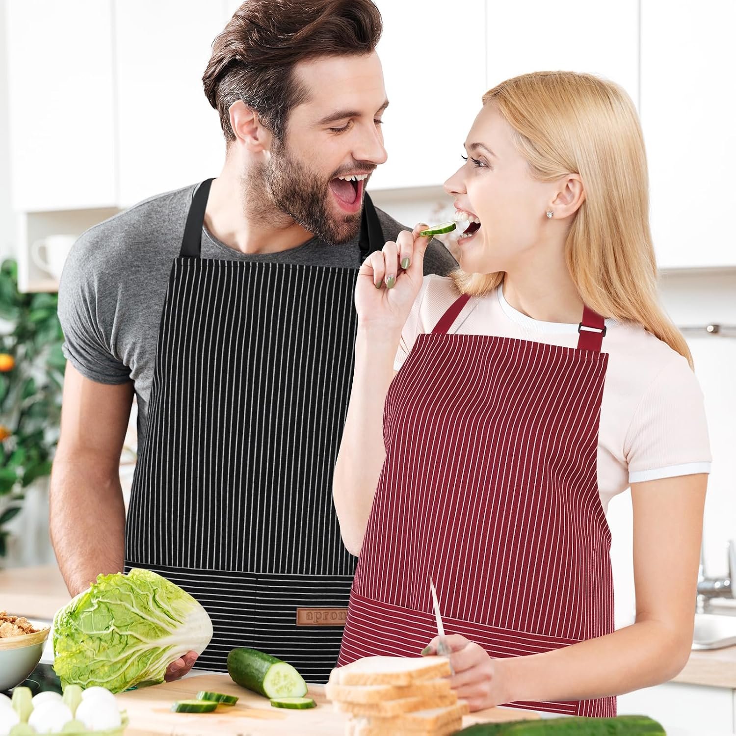 2 Pack Kitchen Cooking Aprons, Adjustable Bib Chef Apron with 2 Pockets for Women Men, for Cooking, Cleaning - Image 6