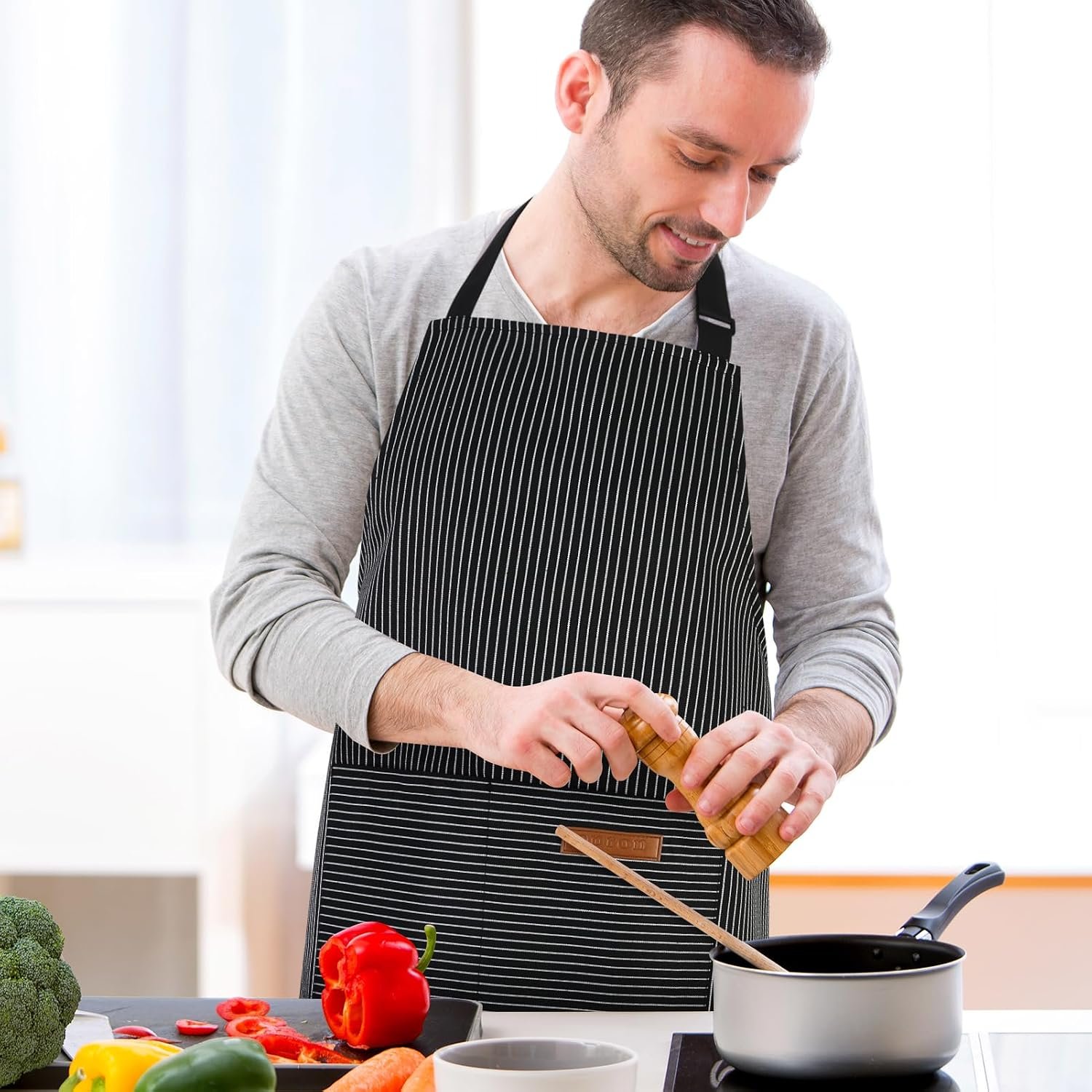 2 Pack Kitchen Cooking Aprons, Adjustable Bib Chef Apron with 2 Pockets for Women Men, for Cooking, Cleaning - Image 7