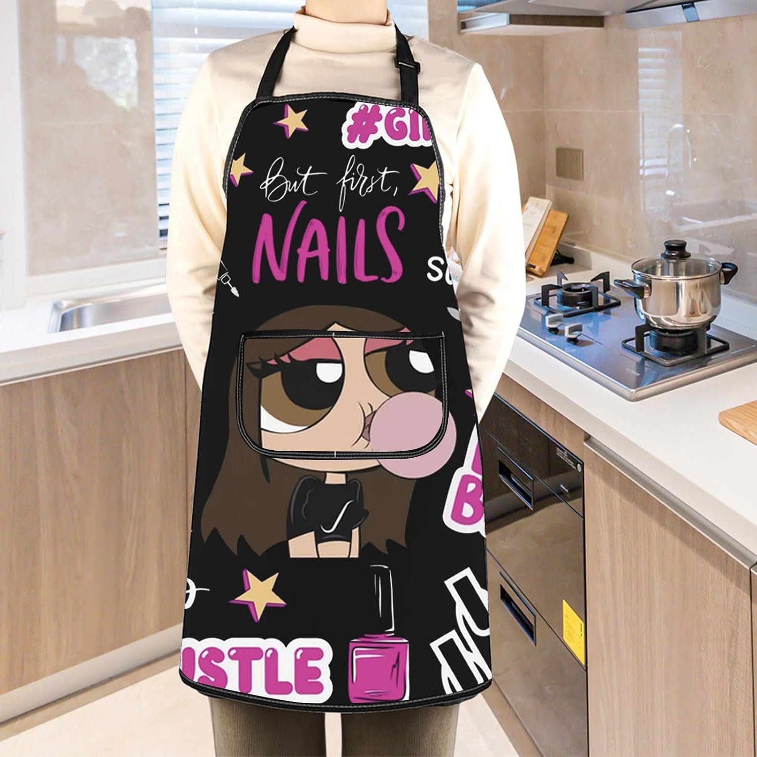 WCGXKO Nail Tech Kitchen Apron Nail Polish Themed Gift Funny Nail Artist Gift Nail Technician Gift - Image 4