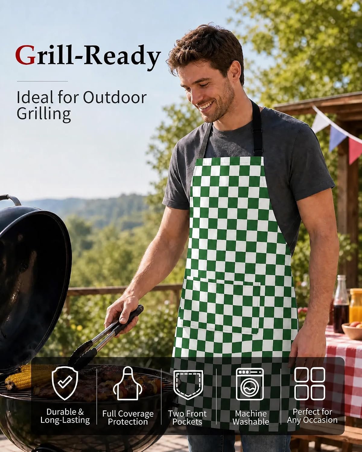 Adjustable Bib Apron with 2 Pockets Cooking Kitchen Chef - Image 3