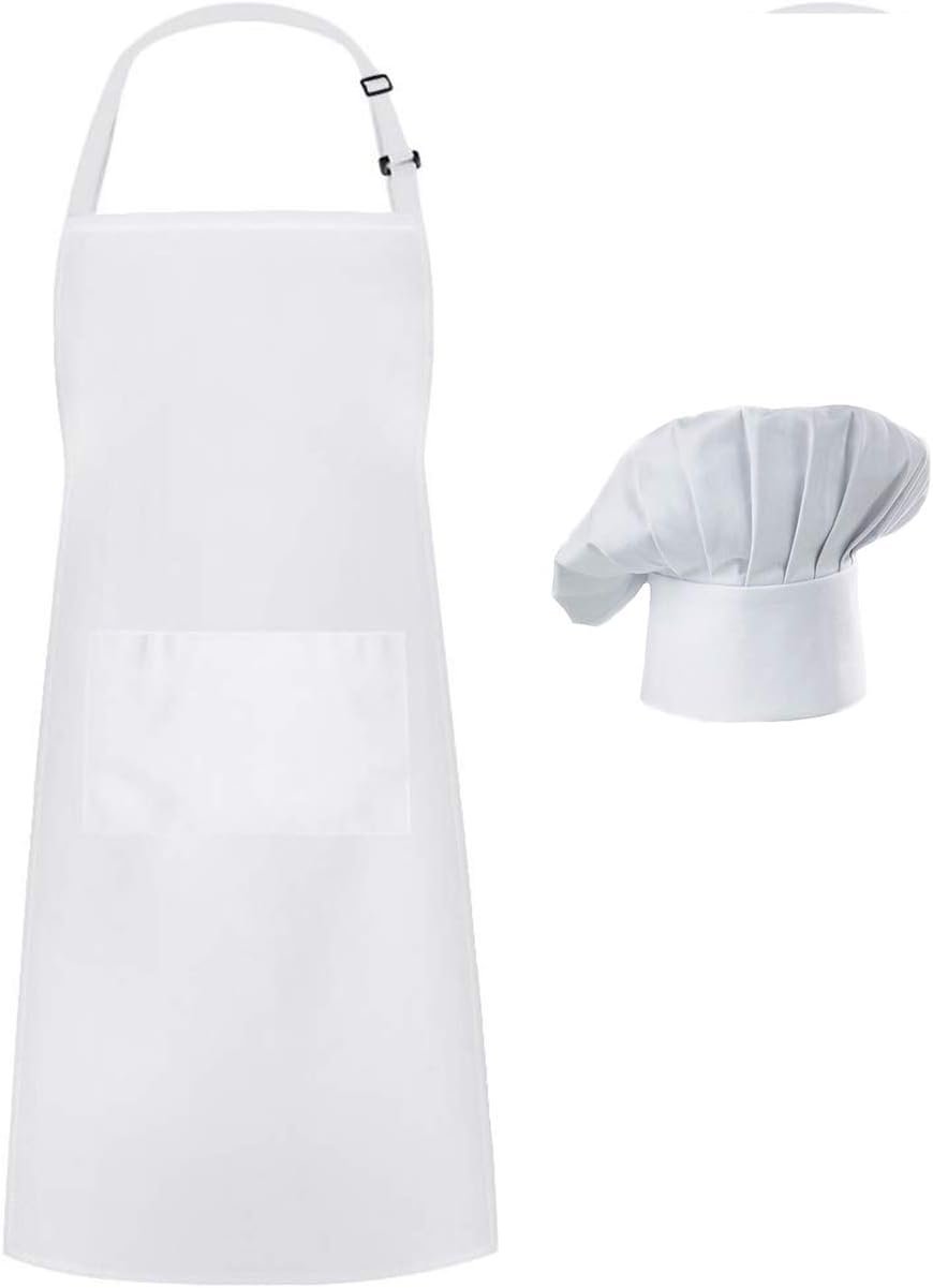 Hyzrz 2 Pack Chef Apron Hat Set, Adjustable Bib Cooking Aprons Water Drop Resistant Baker Kitchen Cooking for Women Men Father's Gift (Multicolor) - Image 3
