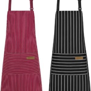2 Pack Kitchen Cooking Aprons, Adjustable Bib Chef Apron with 2 Pockets for Women Men, for Cooking, Cleaning