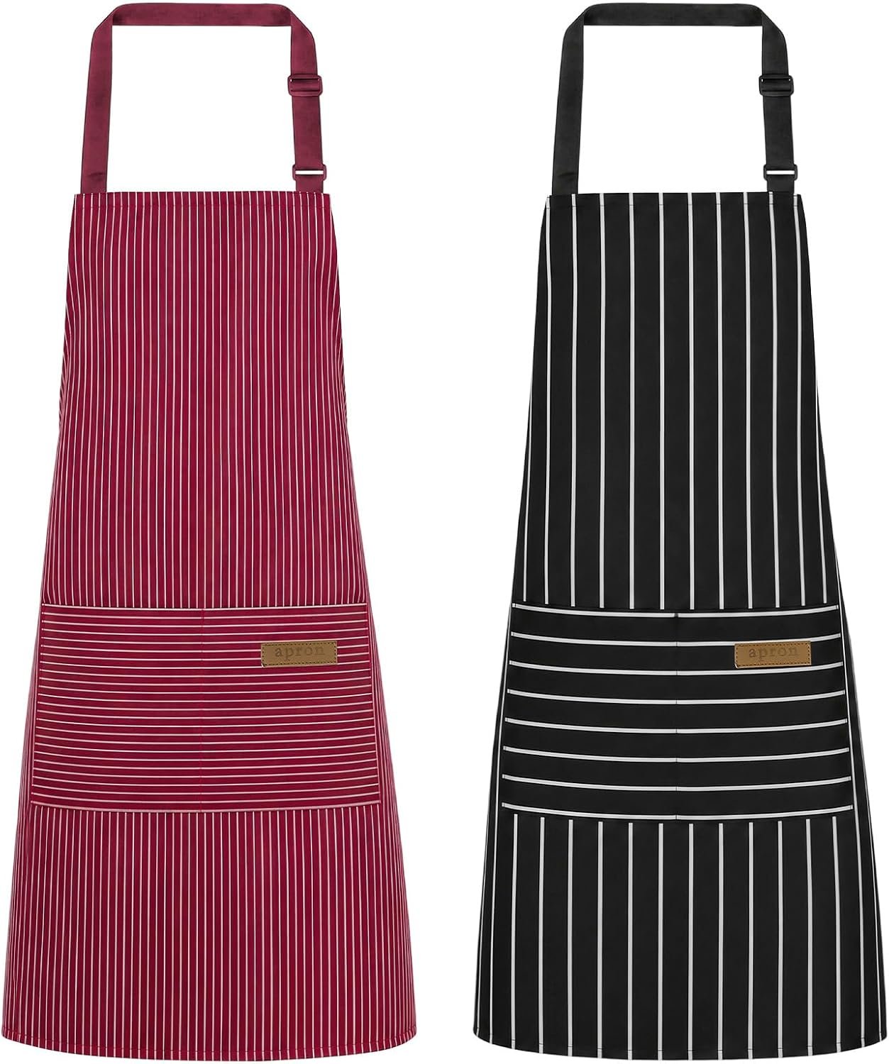 2 Pack Kitchen Cooking Aprons, Adjustable Bib Chef Apron with 2 Pockets for Women Men, for Cooking, Cleaning