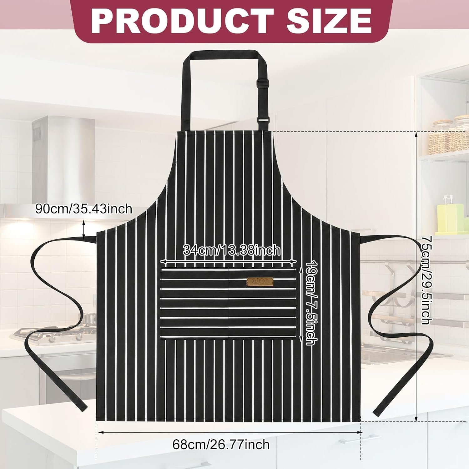 2 Pack Kitchen Cooking Aprons, Adjustable Bib Chef Apron with 2 Pockets for Women Men, for Cooking, Cleaning - Image 2
