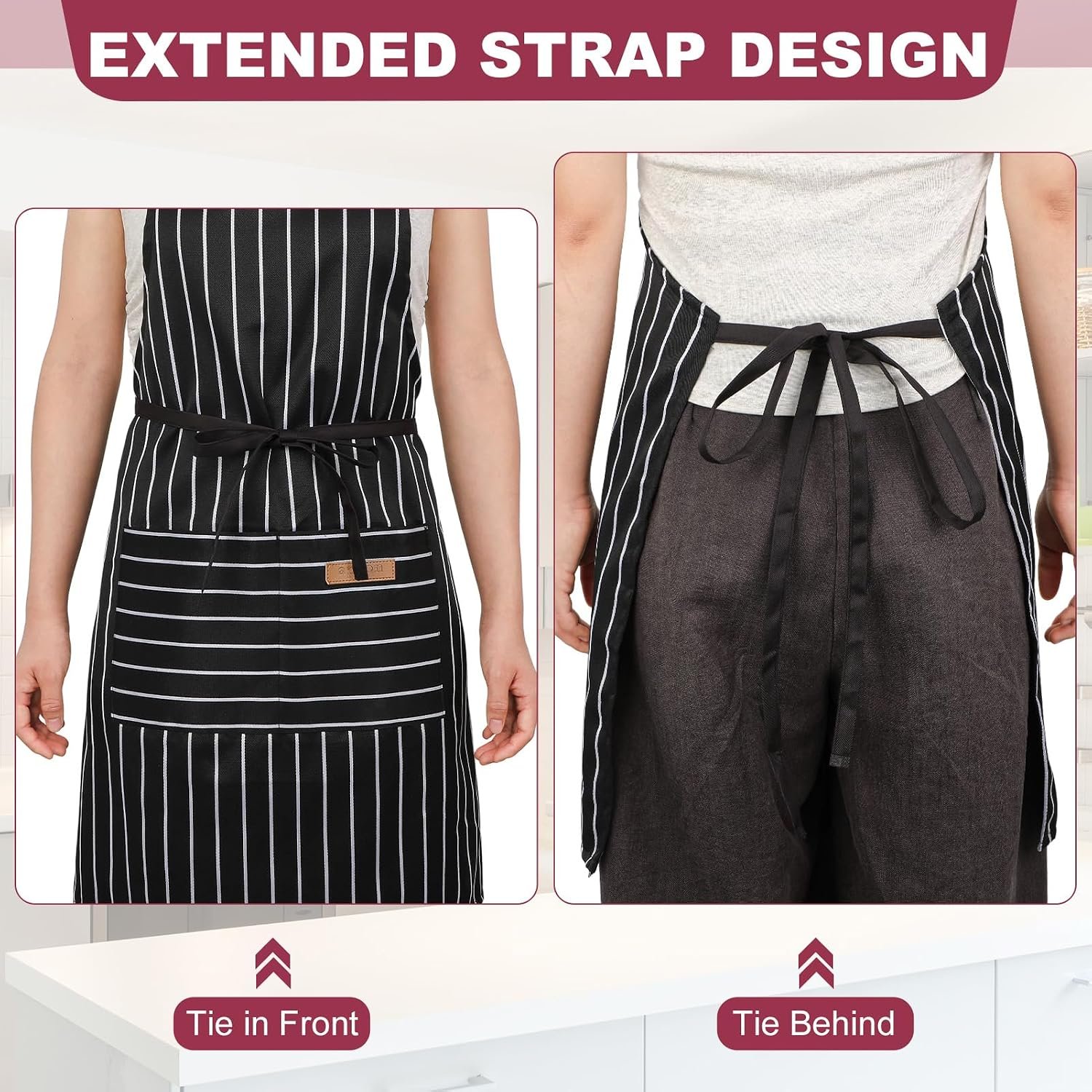 2 Pack Kitchen Cooking Aprons, Adjustable Bib Chef Apron with 2 Pockets for Women Men, for Cooking, Cleaning - Image 4