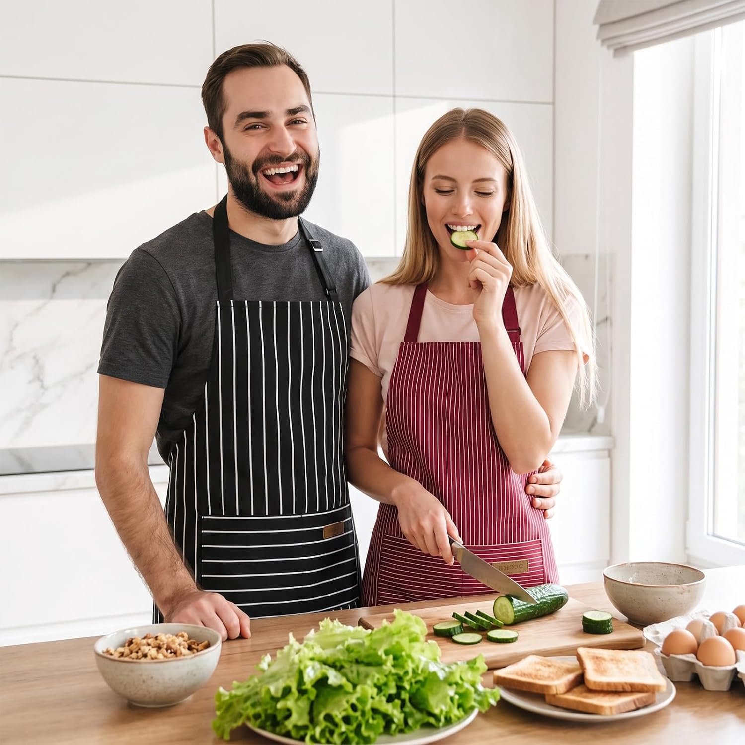 2 Pack Kitchen Cooking Aprons, Adjustable Bib Chef Apron with 2 Pockets for Women Men, for Cooking, Cleaning - Image 6