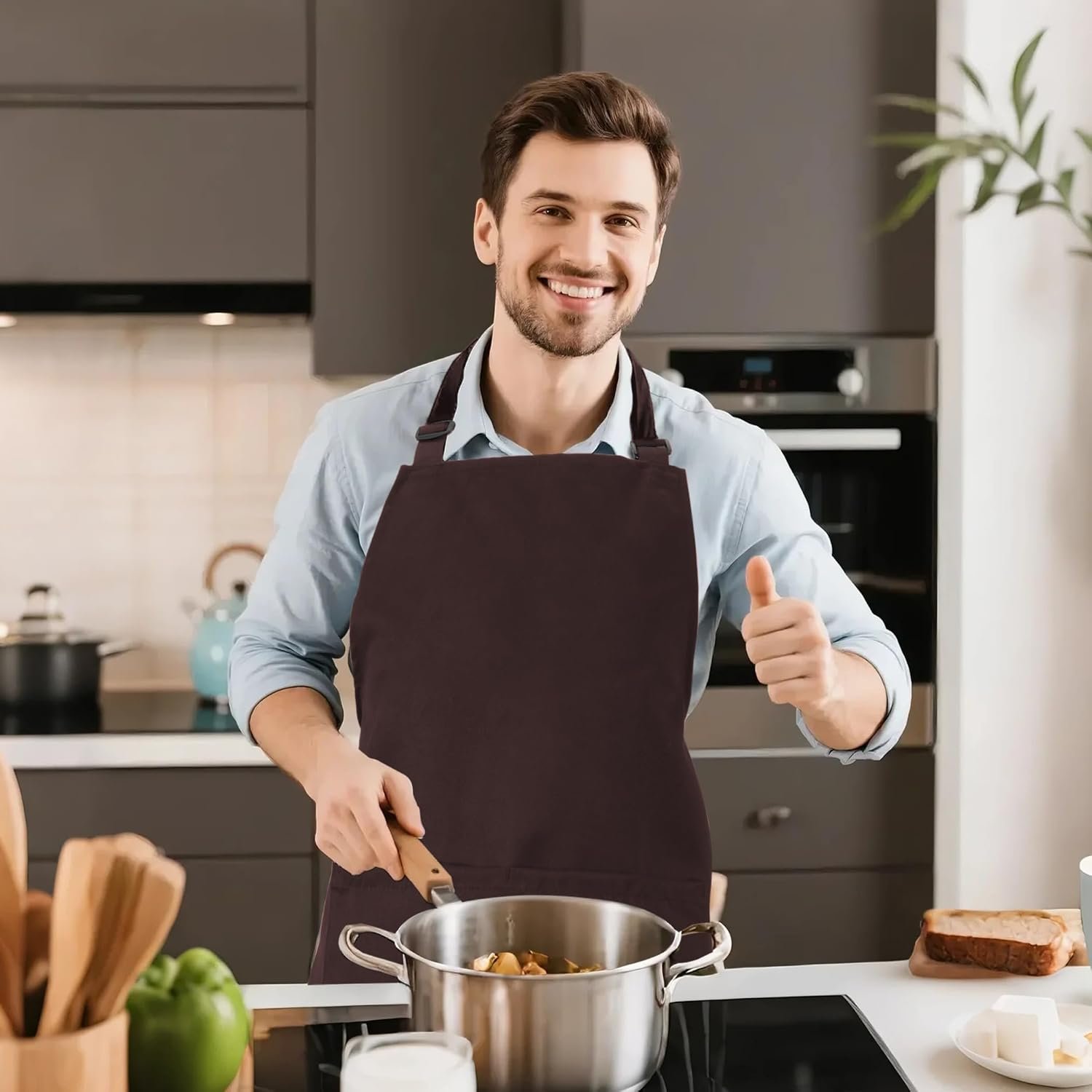 Kitchen Bib Chef Apron for Women Men with Pockets - Image 8