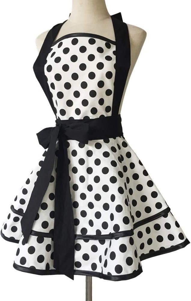 Hyzrz Lovely Handmade Cotton Retro Aprons for Women Girls Cake Kitchen Cook Apron for Mother's Gift (Black Dot) - Image 3