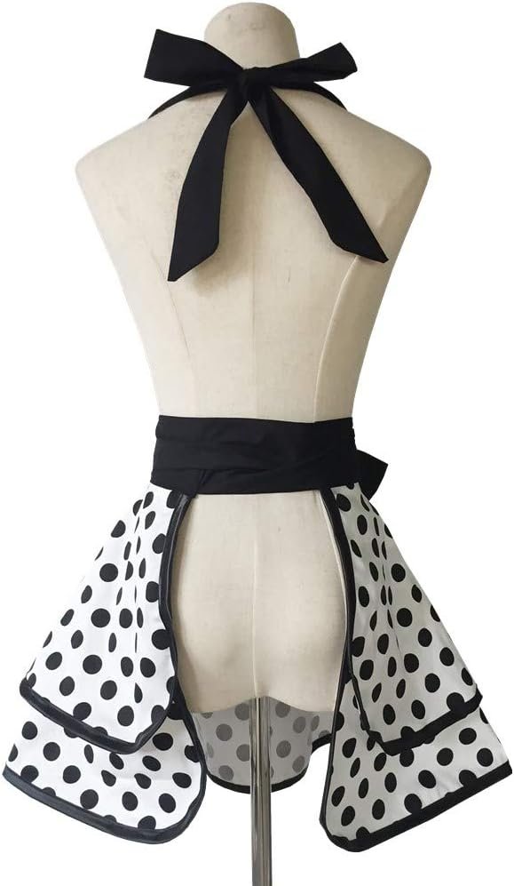 Hyzrz Lovely Handmade Cotton Retro Aprons for Women Girls Cake Kitchen Cook Apron for Mother's Gift (Black Dot) - Image 4