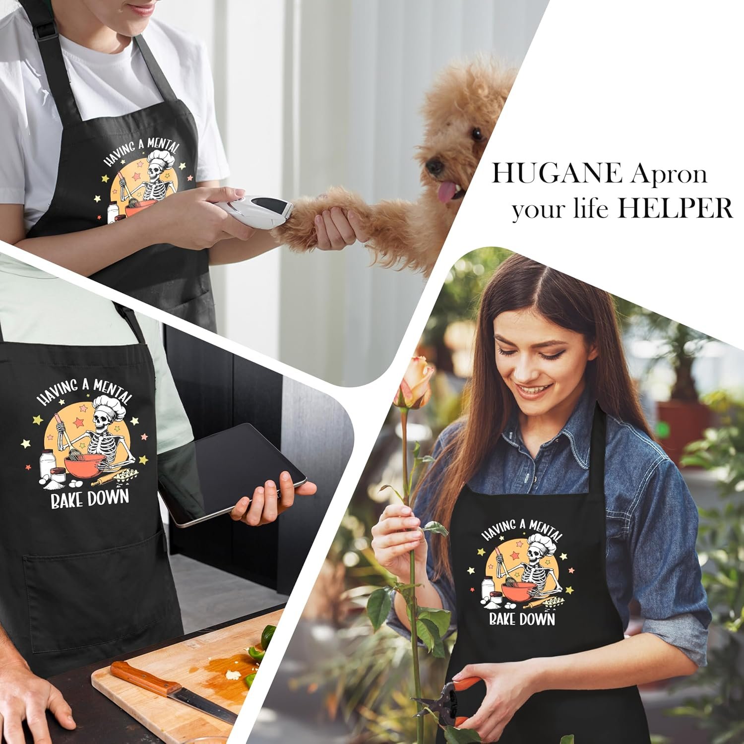 Funny Gothic Skeleton Baking Apron with Pockets, Funny Baking Gifts, Having a Mental Bake Down Waterproof Adjustable Cooking Apron for Kitchen Dishwashing Grilling - Image 4
