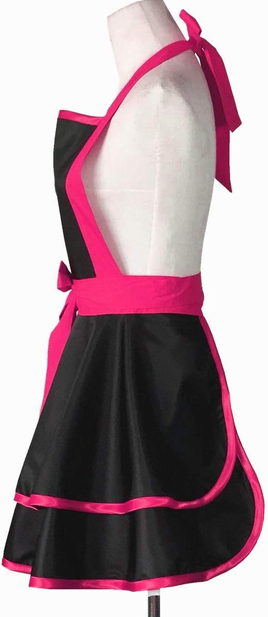 Hyzrz Lovely Handmade Cotton Retro Black Aprons for Women Girls Cake Kitchen Cook Apron for Mother's Gift (Red Rose) - Image 5