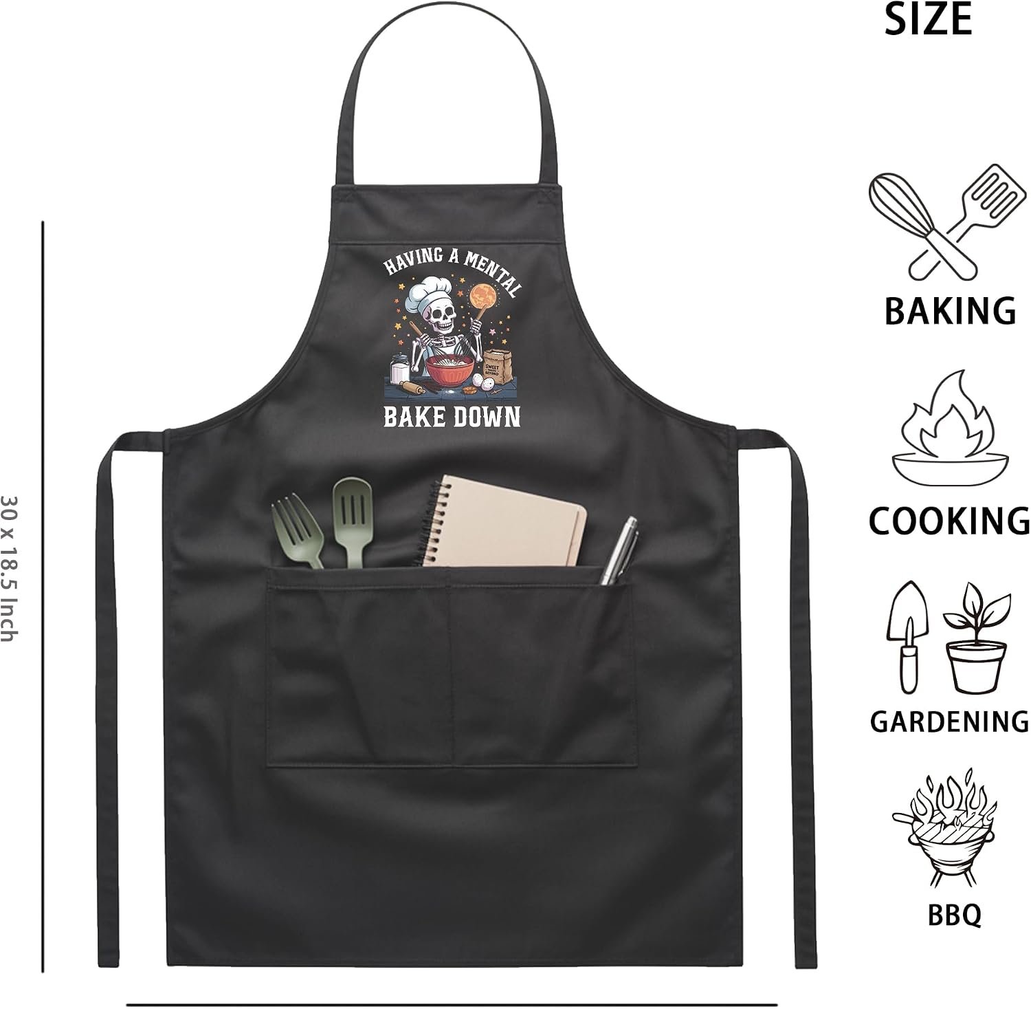 Gothic Skull Apron for Women Men, Cooking Kitchen BBQ Chef Aprons Gifts for Gothic Lover Birthday Christmas, Adjustable Neck Strap with 2 Pockets - Image 7