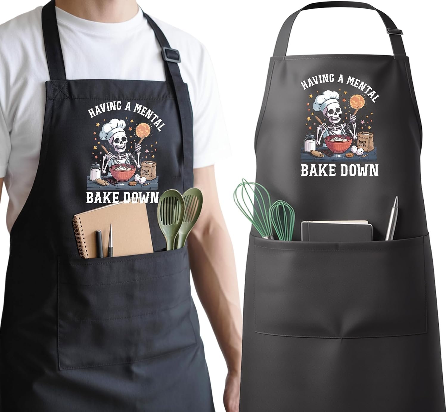 Gothic Skull Apron for Women Men, Cooking Kitchen BBQ Chef Aprons Gifts for Gothic Lover Birthday Christmas, Adjustable Neck Strap with 2 Pockets - Image 8