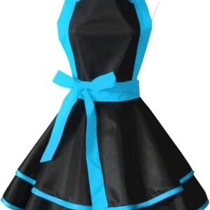 Hyzrz Lovely Handmade Cotton Retro Black Aprons for Women Girls Cake Kitchen Cook Apron for Mother's Gift (Blue)