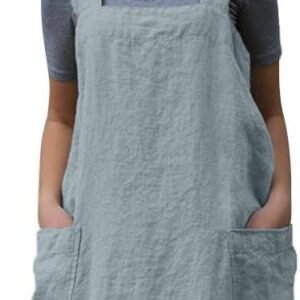Larmliss Women's Pinafore Square Apron Baking Cooking Gardening Works Cross Back Cotton/Linen Blend Dress with 2 Pockets