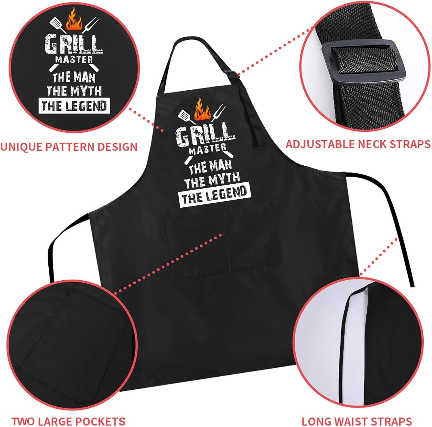 Rosoz Funny BBQ Chef Aprons for Men, Grill Master, Kitchen Cooking Aprons - Image 3