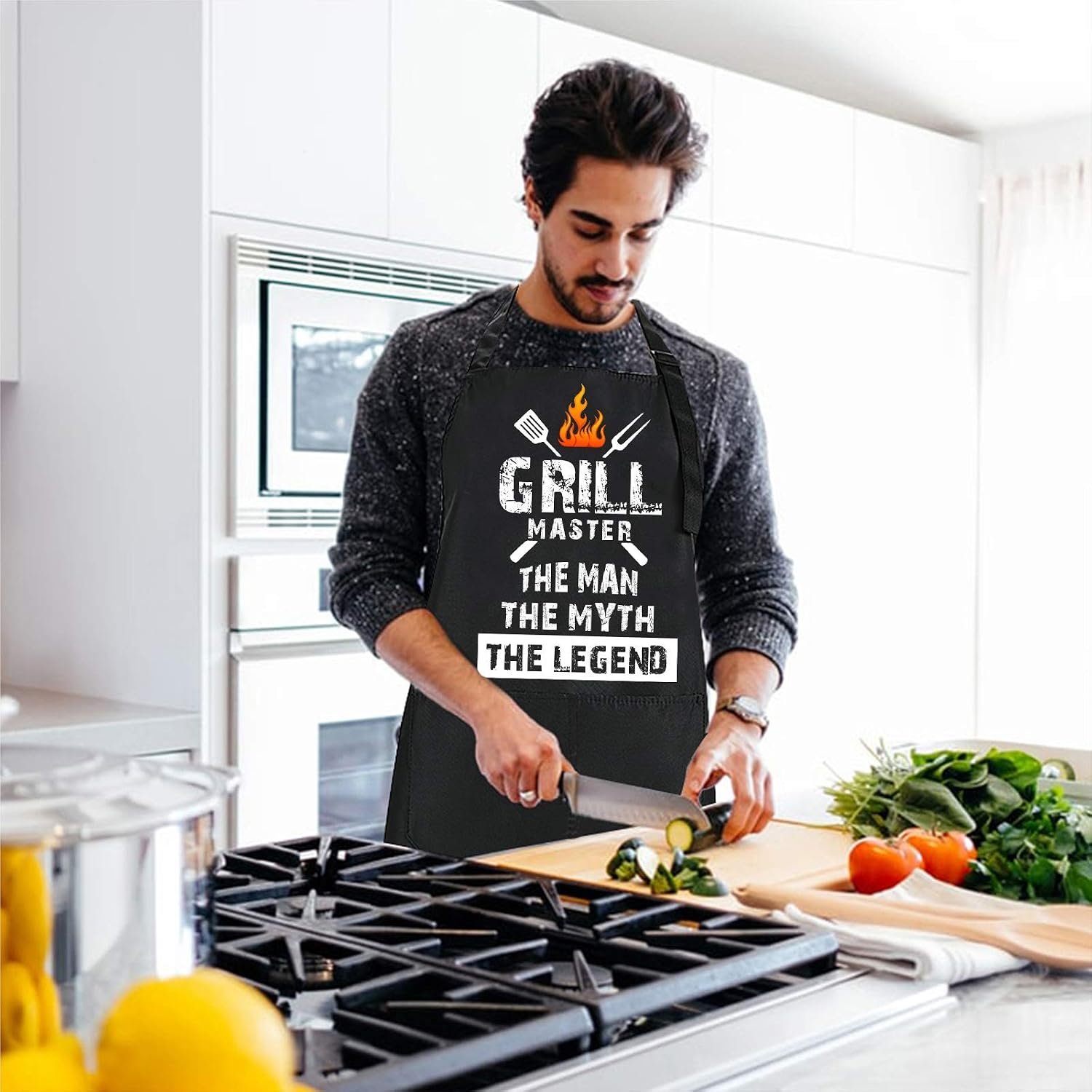 Rosoz Funny BBQ Chef Aprons for Men, Grill Master, Kitchen Cooking Aprons - Image 5