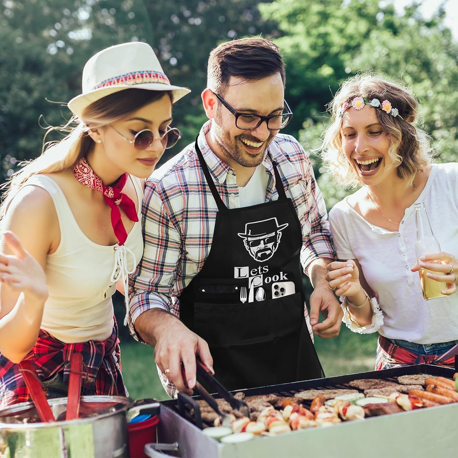 Funny Aprons for Men - Let’s Cook - Grilling Cooking Apron with 3 Pockets - Image 5