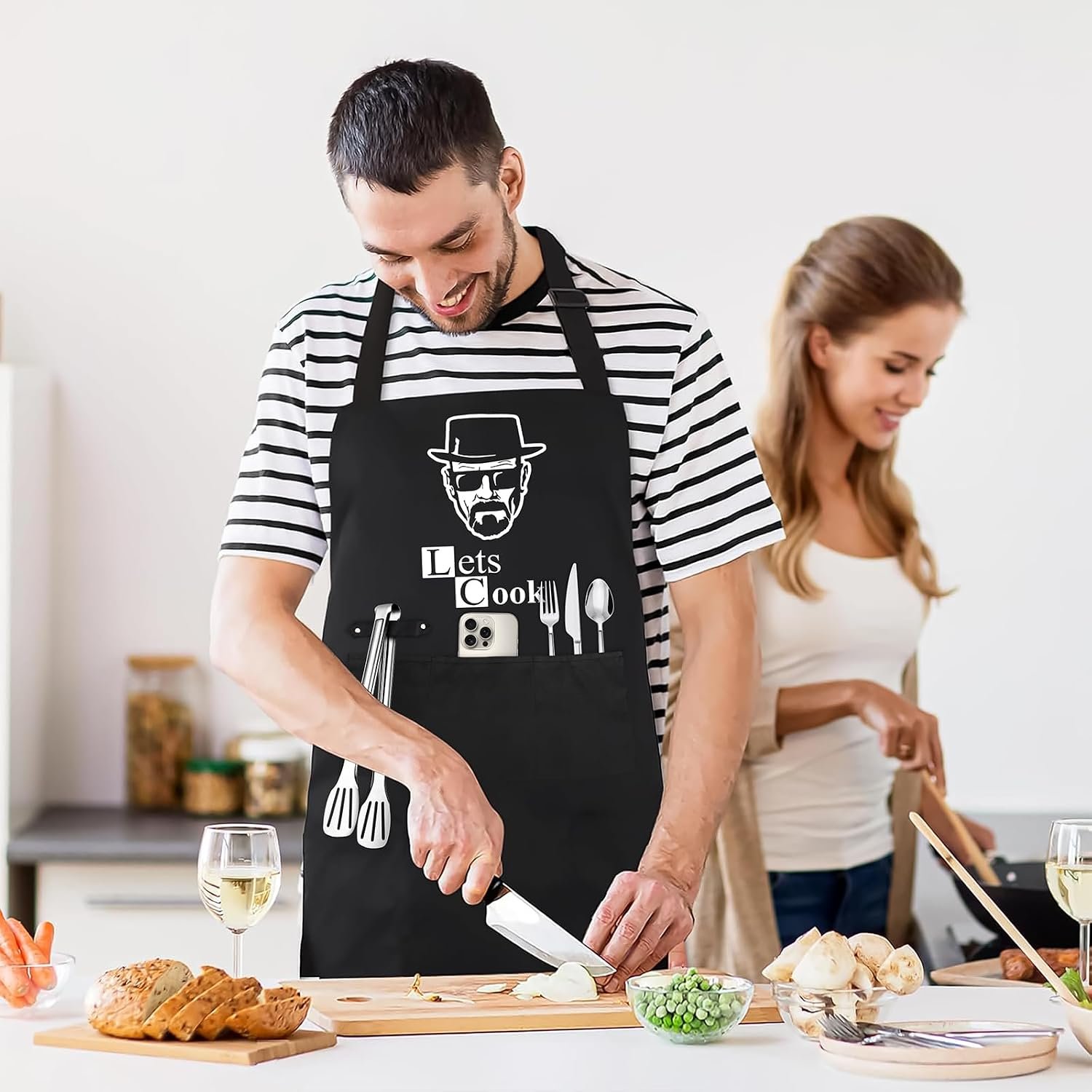 Funny Aprons for Men - Let’s Cook - Grilling Cooking Apron with 3 Pockets - Image 6
