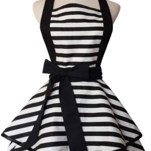 Hyzrz Lovely Handmade Cotton Retro Aprons for Women Girls Cake Kitchen Cook Apron for Mother's Gift (Black)