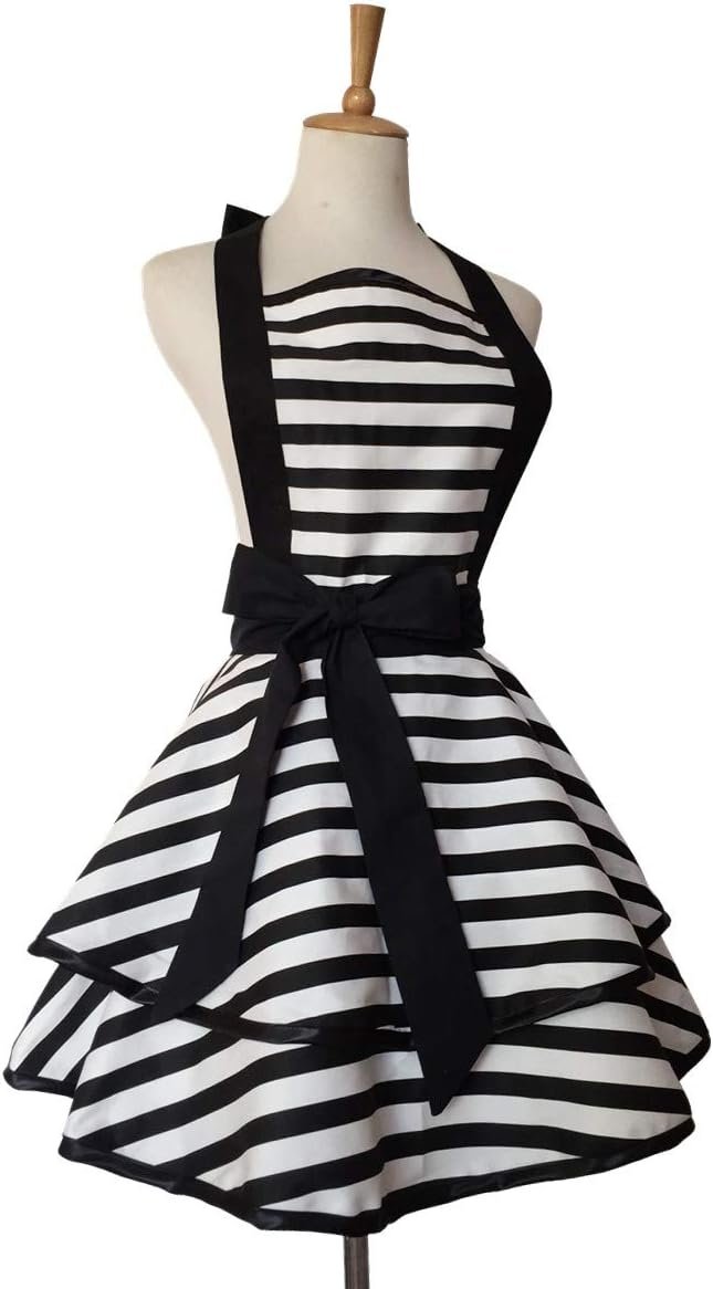 Hyzrz Lovely Handmade Cotton Retro Aprons for Women Girls Cake Kitchen Cook Apron for Mother's Gift (Black) - Image 3