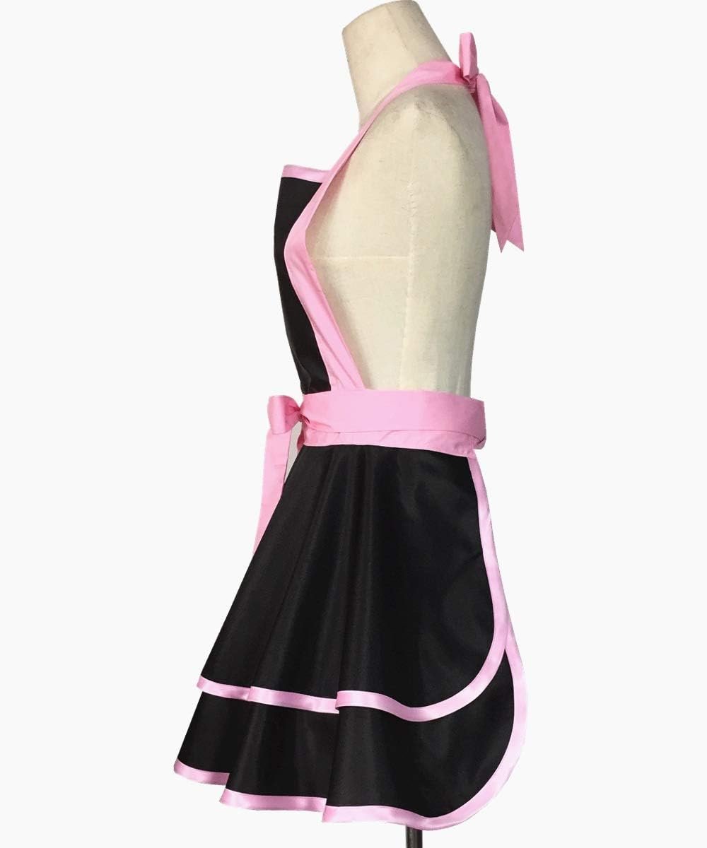 Hyzrz Lovely Handmade Cotton Retro Black Aprons for Women Girls Cake Kitchen Cook Apron for Mother's Gift (Pink) - Image 4