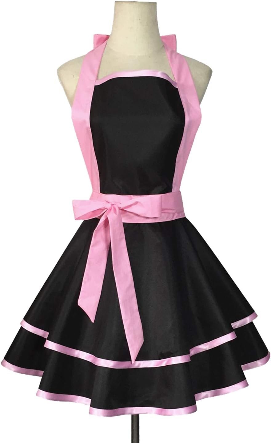 Hyzrz Lovely Handmade Cotton Retro Black Aprons for Women Girls Cake Kitchen Cook Apron for Mother's Gift (Pink) - Image 6