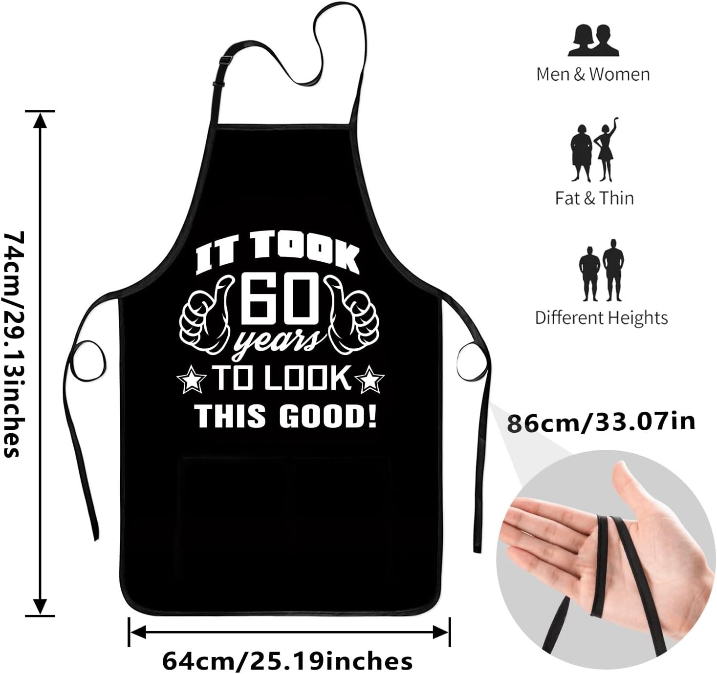 30th 50th 60th 70th Birthday Gifts for Men, Apron Gifts for Husband Wife Friends, Kitchen Chef Aprons with 2 Pockets - Image 3