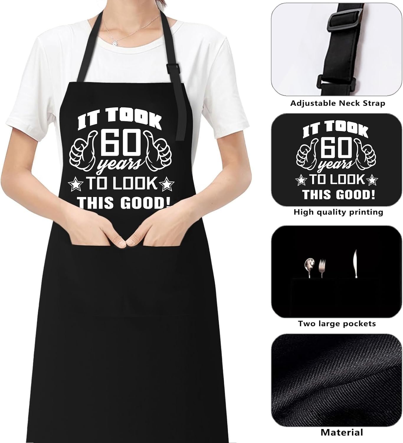 30th 50th 60th 70th Birthday Gifts for Men, Apron Gifts for Husband Wife Friends, Kitchen Chef Aprons with 2 Pockets - Image 4