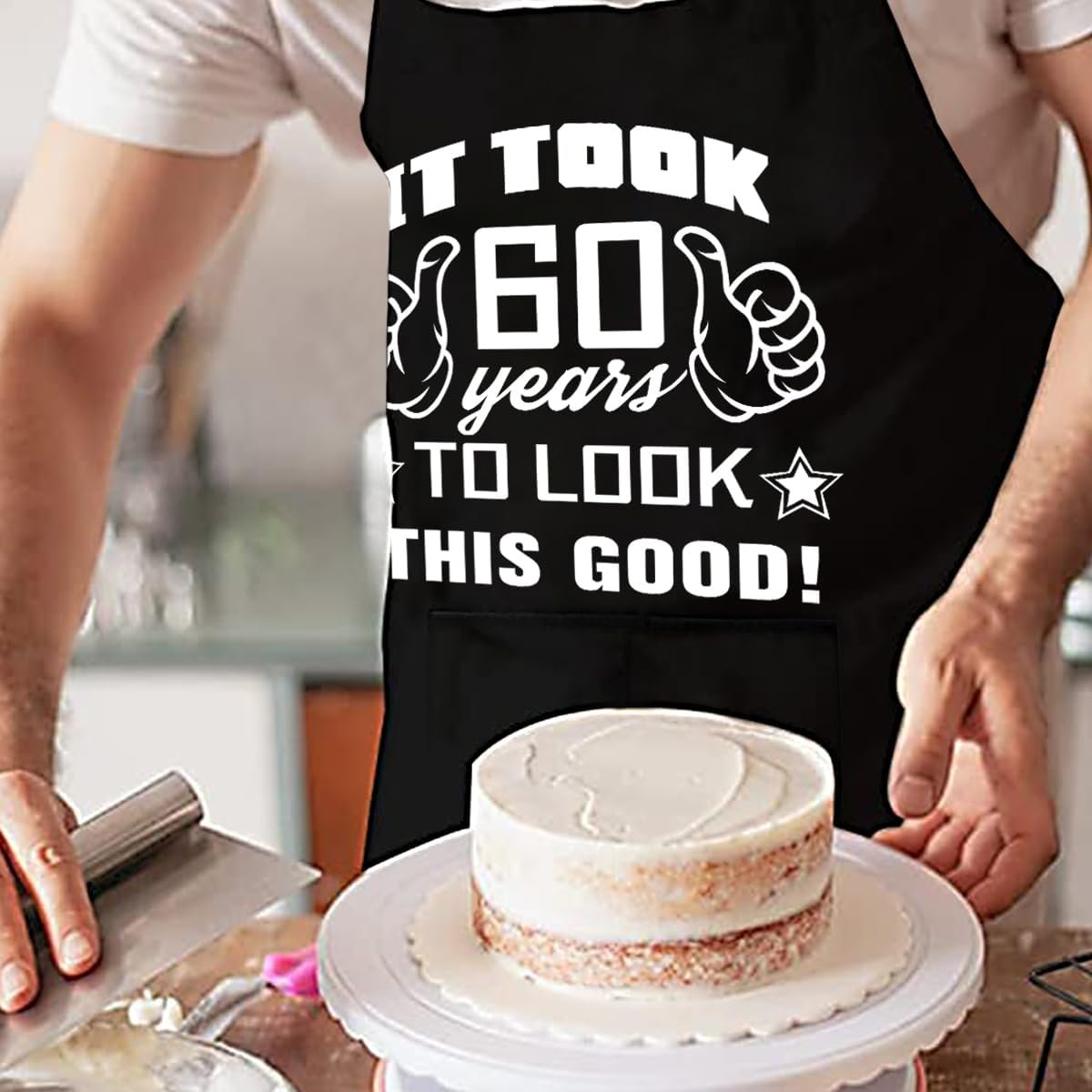 30th 50th 60th 70th Birthday Gifts for Men, Apron Gifts for Husband Wife Friends, Kitchen Chef Aprons with 2 Pockets - Image 5