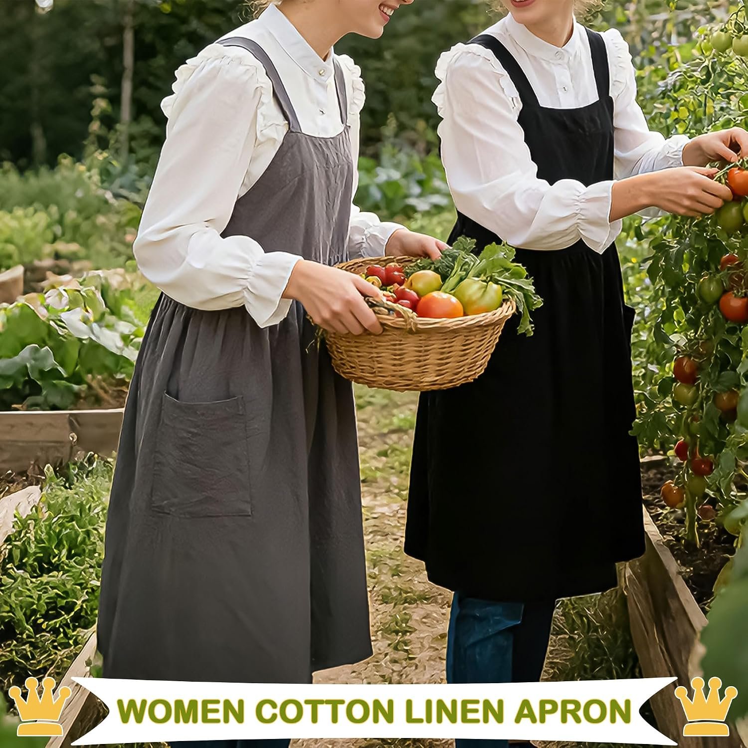 Cotton Linen Apron Cross Back Apron for Women with Pockets Pinafore Dress - Image 3