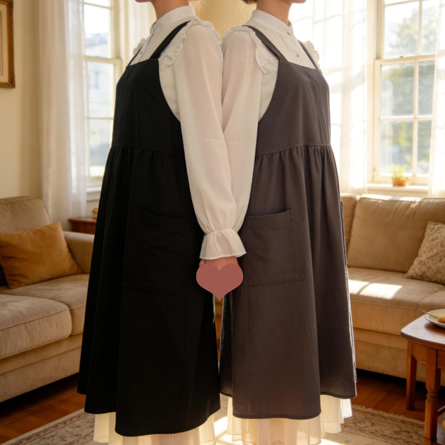 Cotton Linen Apron Cross Back Apron for Women with Pockets Pinafore Dress - Image 7