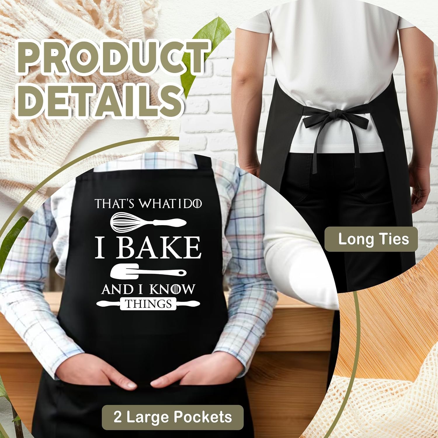 Baking Apron for Men, I Bake and I Know Things, Kitchen Bib, Washable - Image 3