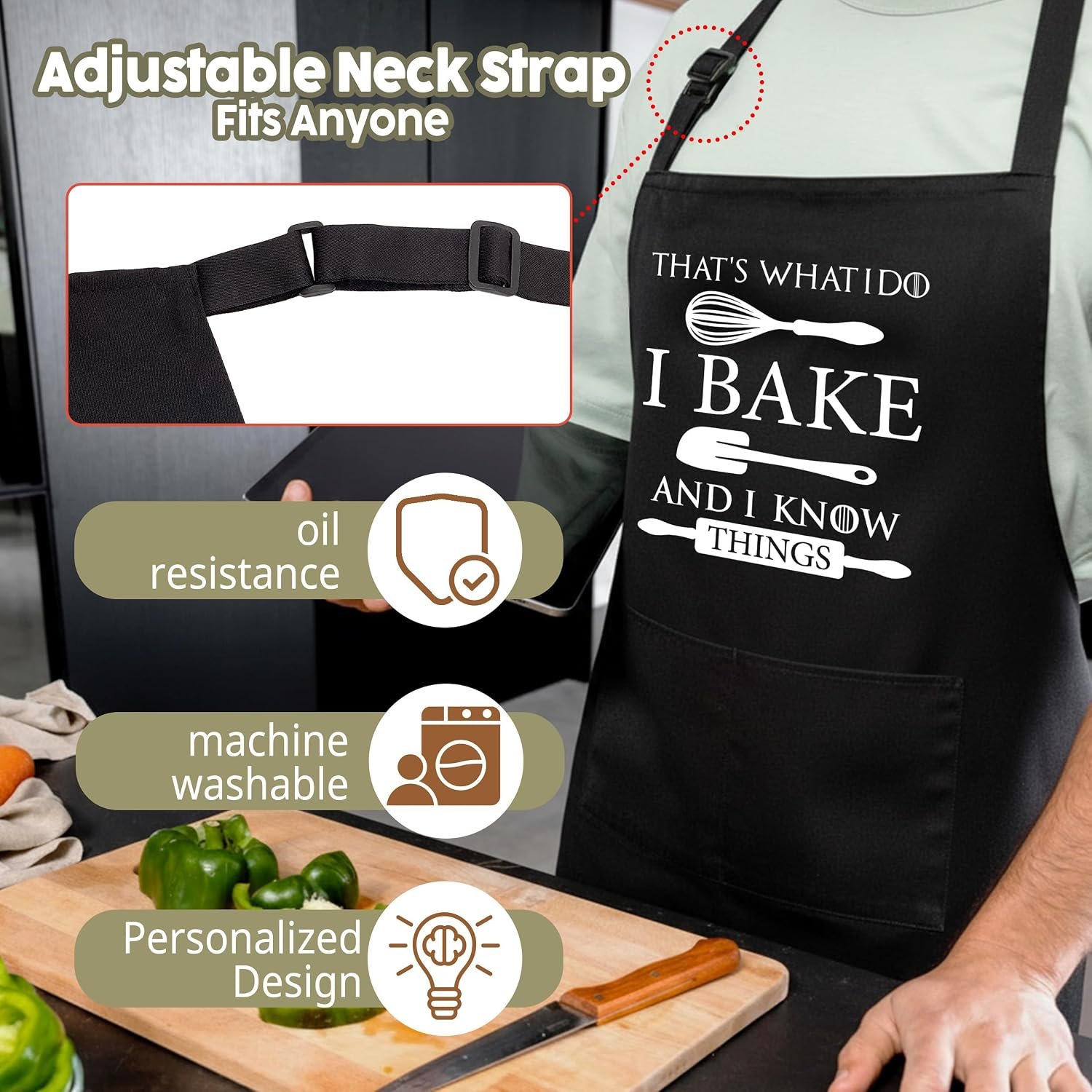 Baking Apron for Men, I Bake and I Know Things, Kitchen Bib, Washable - Image 5