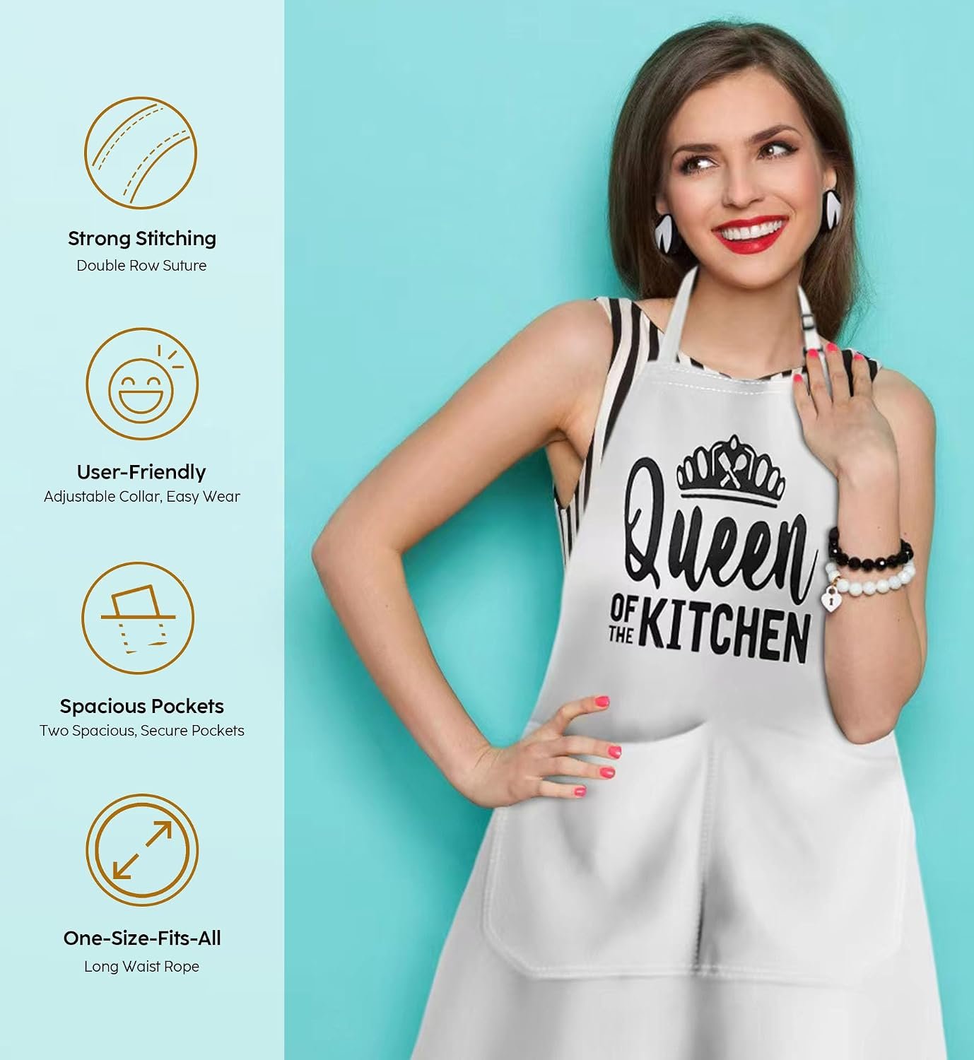 King & Queen Apron Set - Matching Couples Kitchen Aprons with Deep Pockets & Reinforced Stitching - Waterproof Professional Cooking Gear for Wedding, Engagement, Bridal Shower, Valentines, Christmas - Image 4