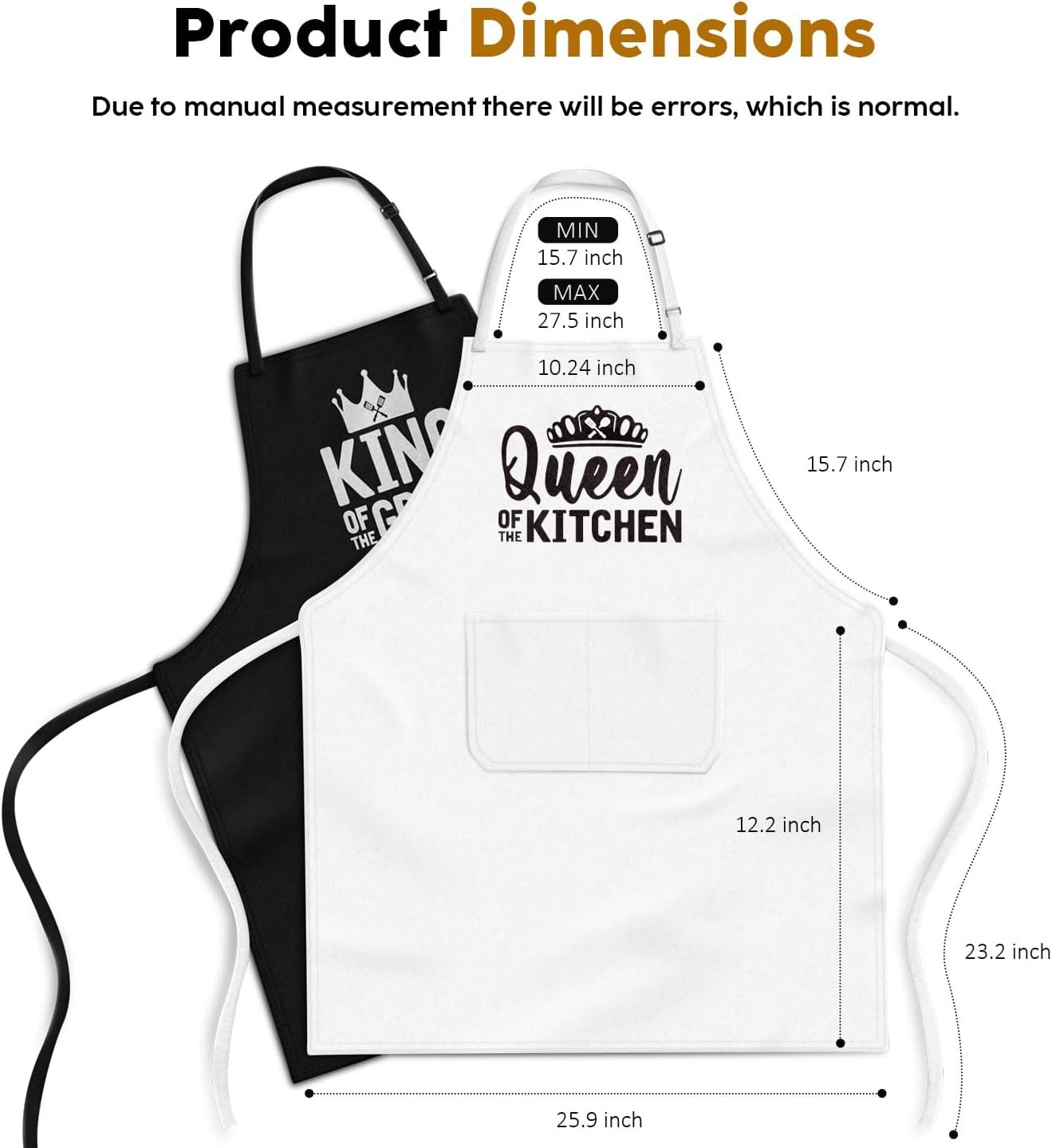 King & Queen Apron Set - Matching Couples Kitchen Aprons with Deep Pockets & Reinforced Stitching - Waterproof Professional Cooking Gear for Wedding, Engagement, Bridal Shower, Valentines, Christmas - Image 5