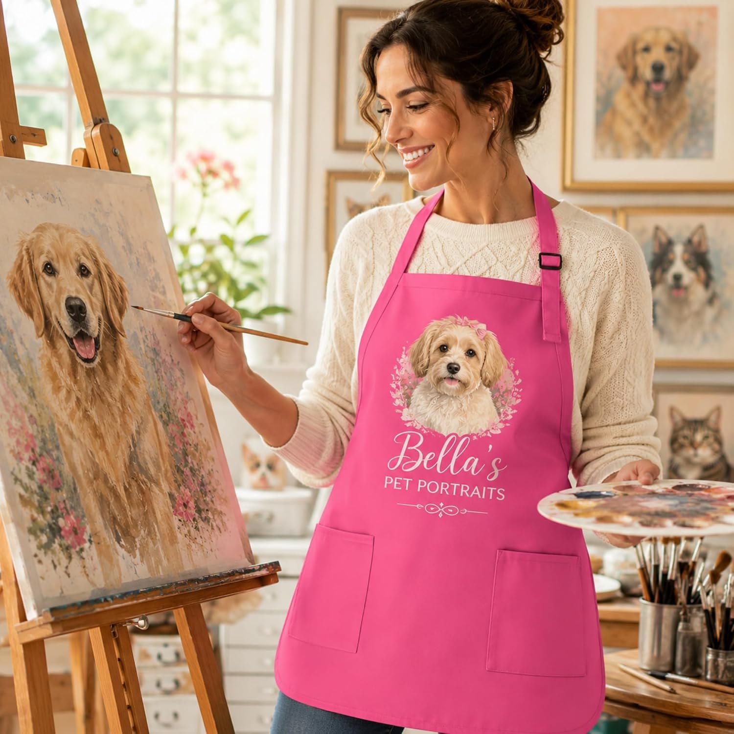 Custom Aprons for Women with Pockets & Men Personalized Chef Cooking Apron - Image 3